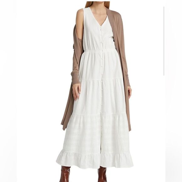 Splendid Northstar Tiered Cotton Buttons Down Maxi Dress In White.Size S - Picture 1 of 15
